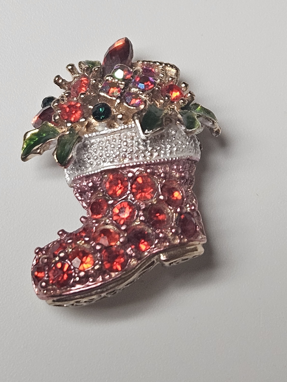 Red Crystal Floral Boot Brooch - Women's Jewelry